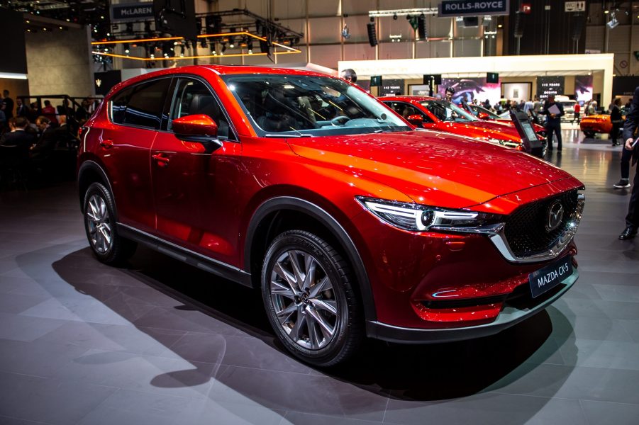 A Mazda CX-5 on display in a showroom