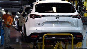 An assembly line of new Mazda CX-9 cars at Mazda Sollers Manufacturing Rus, a Russian-Japanese joint car assembly plant