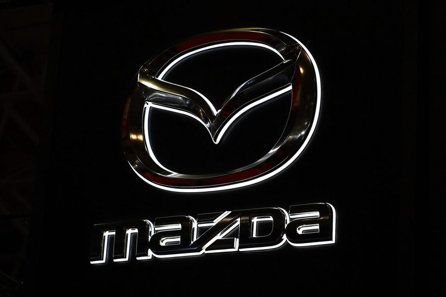 A Mazda logo is pictured during the Tokyo Auto Salon in Tokyo