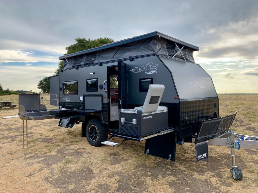 An OP15 caravan off-road.