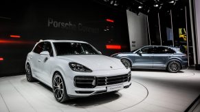 The Porsche Cayenne Turbo, rival to the Mercedes-AMG GLE 63 S, on display at the 2017 Frankfurt Auto Show