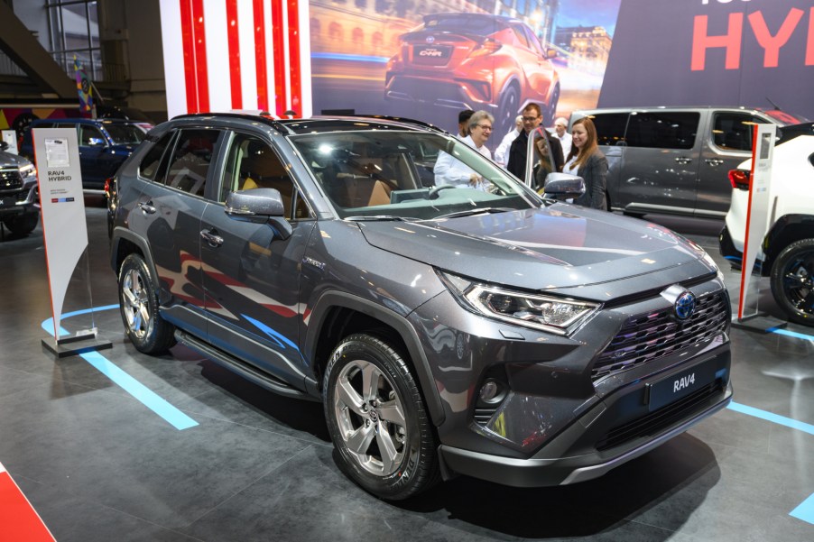 2020 Toyota RAV4 Hybrid on display at an auto show