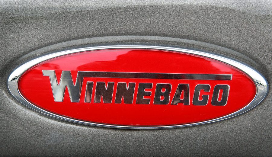 A Winnebago logo decorates the front of a Sightseer motor home