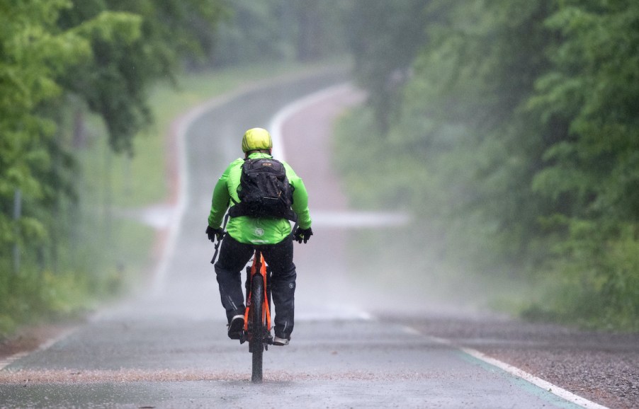 electric bicycle driving down a country road