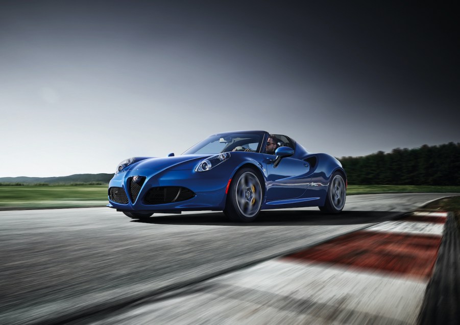 The Alfa Romeo 4C is a mid-engined sports car with a turbocharged engine and a dual-clutch automatic transmission.