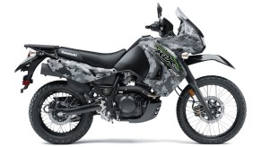 A camo-colored 2018 Kawasaki KLR650