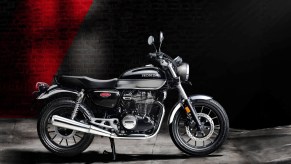 The side view of a black-gray 2020 Honda H'ness CB350