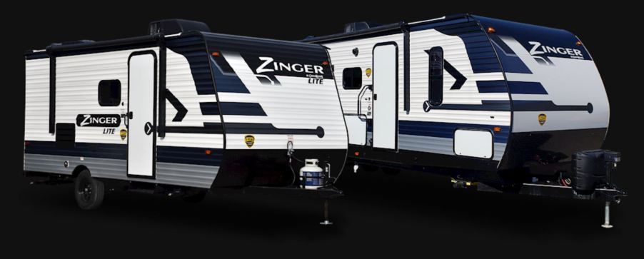 Two Zinger RV travel trailers side-by-side