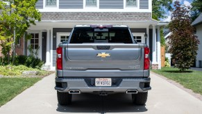 2021 Chevrolet Silverado Multi-Flex Tailgate with the truck parked in front of a house