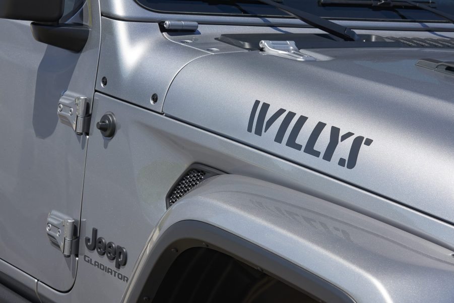 The fender with the Willys decal on the 2021 Jeep Gladiator Wyllis.