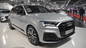 An Audi Q7 60 TFSIe Quattro is seen during the Vienna Car Show press preview at Messe Wien, as part of Vienna Holiday Fair