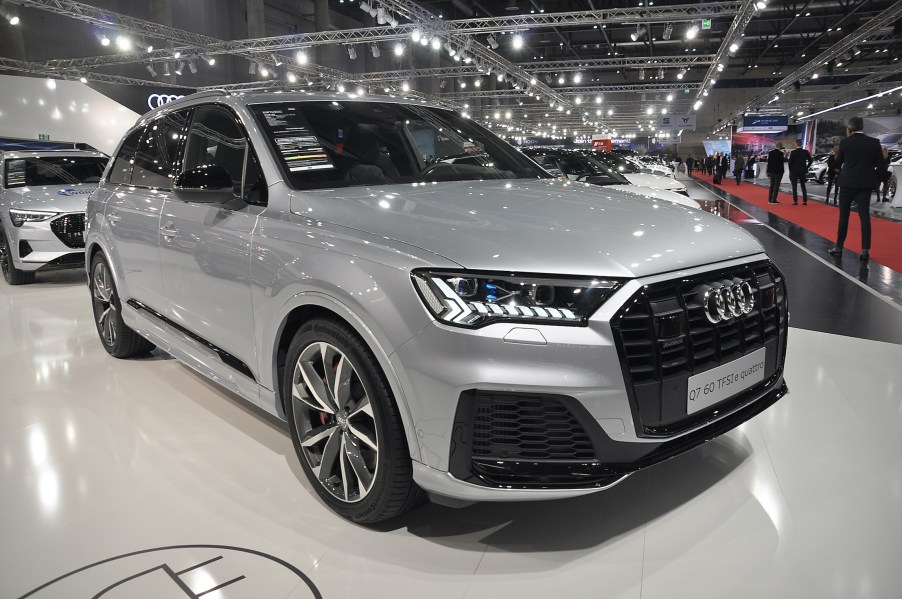 An Audi Q7 60 TFSIe Quattro is seen during the Vienna Car Show press preview at Messe Wien, as part of Vienna Holiday Fair