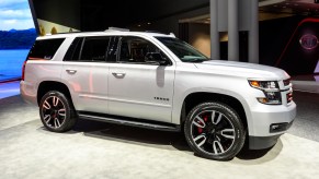 A Chevy Tahoe on display at an auto show