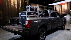 A Nissan Titan on display at an auto show