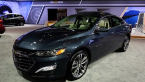 A Chevy Malibu on display at an auto show