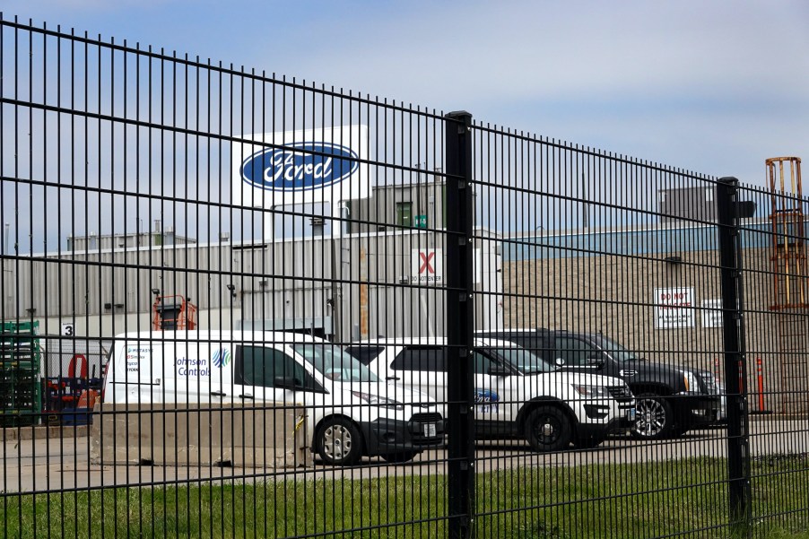 A Ford sign sits on top of Ford's Chicago Assembly Plant