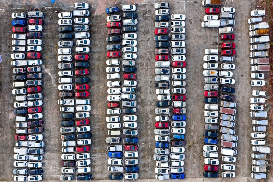 An areal image of a car parking lot.