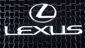 A close up image of the Lexus logo.