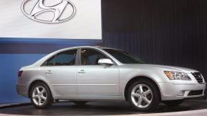 A 2009 Hyundai Sonata on display at an auto show