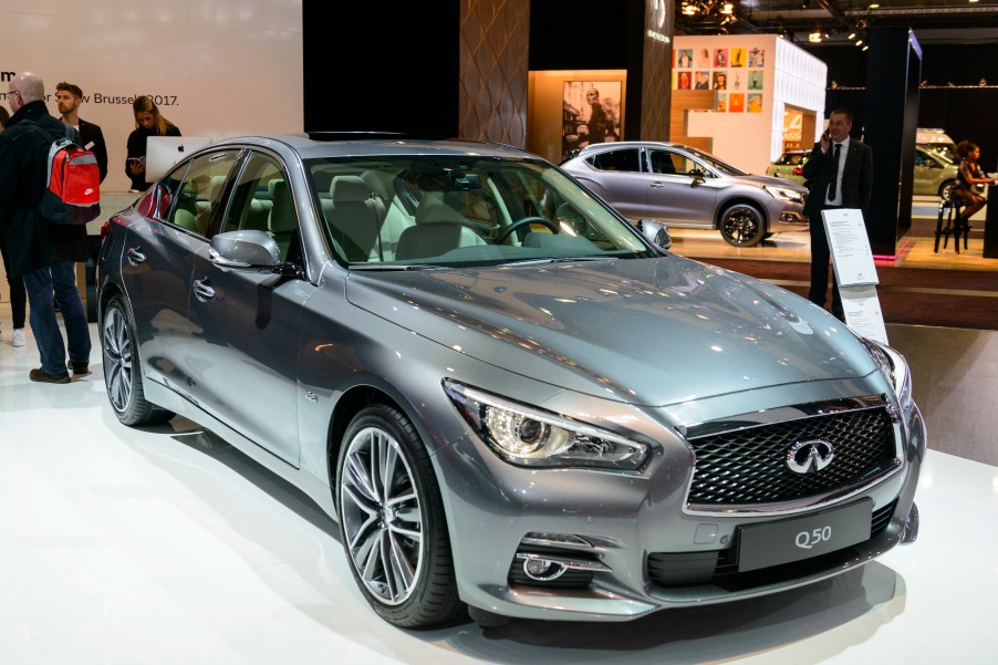 Infiniti Q50 luxury sedan on display at Brussels Expo