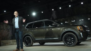 Kia Motors America COO Michael Cole introduces the 2020 Kia Telluride SUV at the North American International Auto Show