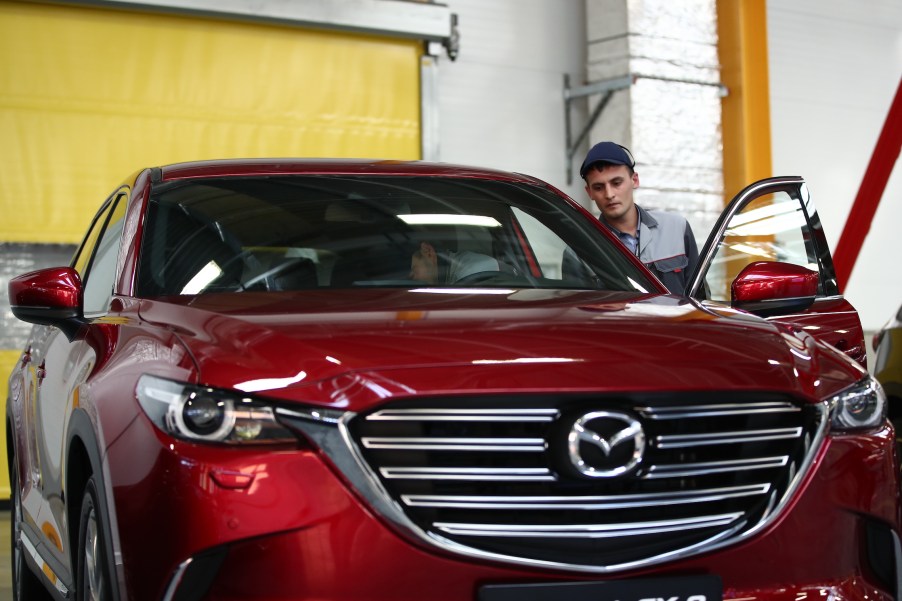 A Mazda CX-5 2 0 on display at a Mazda Sollers Manufacturing Rus car factory during a visit by the president of Russia and the prime minister of Japan