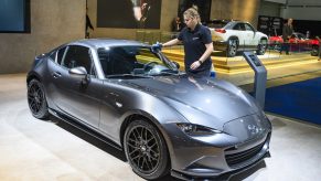 Mazda MX-5 RF compact sports car on display at Brussels Expo