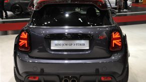 A Mini JCW GP on display at an auto show