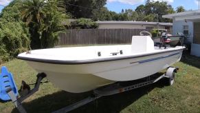 A view of a restored 2003 Sea-N-Sport boat.