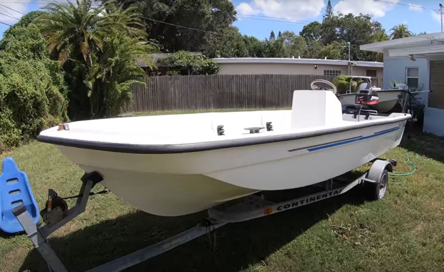 A view of a restored 2003 Sea-N-Sport boat.