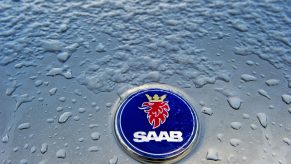 A Saab logo seen on the front of a car