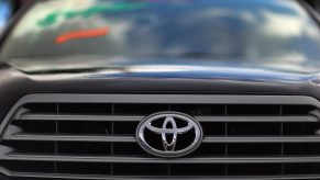 The front grille of a Toyota Sequoia on display