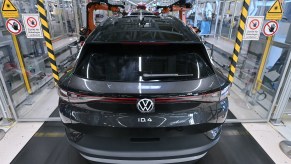 A Volkswagen ID.4 runs over the line in the factory. Volkswagen produces the first pure electric SUV at the Zwickau plant