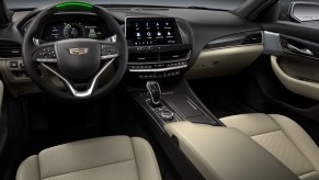 A look into the interior of the 2021 Cadillac CT5-V, which features wireless Apple CarPlay and Android Auto