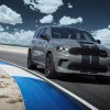 A gray-and-black 2021 Dodge Durango SRT Hellcat on a racetrack