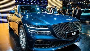 A Hyundai Genesis G80 sedan is on display during the 3rd China International Import Expo (CIIE)