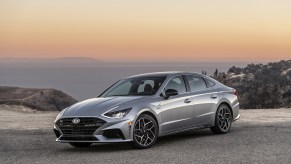 A silver 2021 Hyundai Sonata N Line parked on display