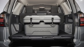 A look inside the cargo area of the 2021 Toyota 4Runner with has a box inside of it