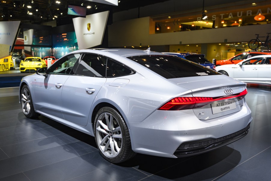 An Audi A7 on display at an auto show