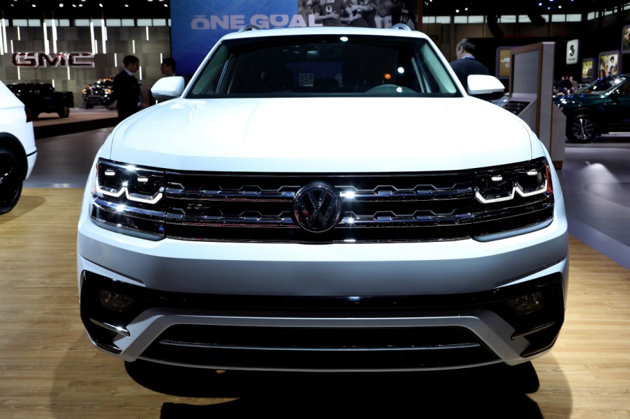 A Volkswagen Atlas on display at an auto show