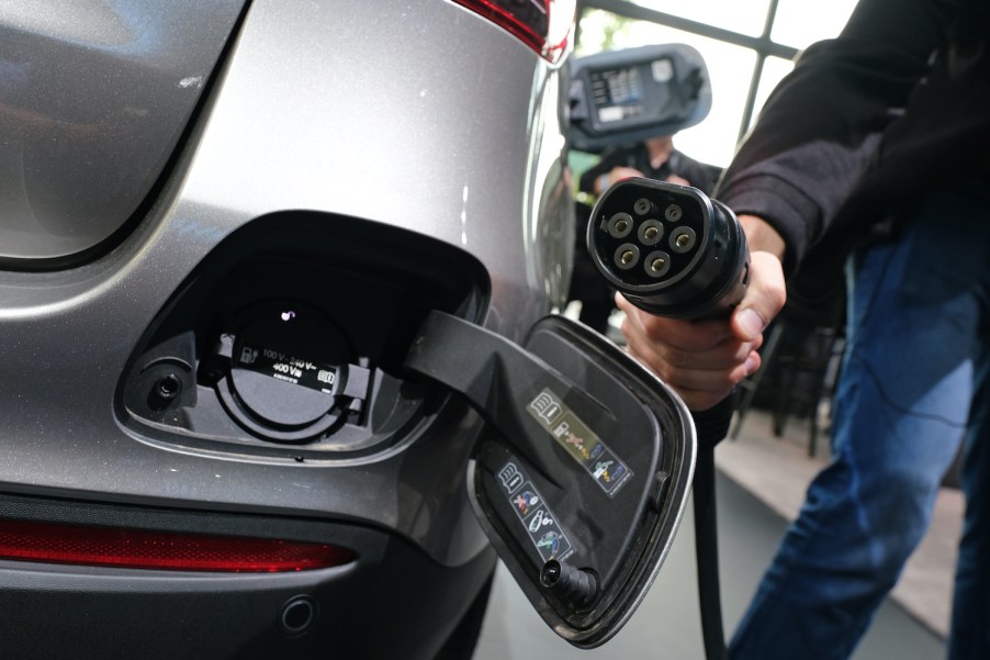 A Mercedes-Benz EV being plugged in