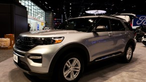 A Ford Explorer on display at an auto show