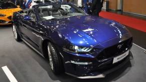 A Ford Mustang is seen during the Vienna Car Show press preview at Messe Wien, as part of Vienna Holiday Fair