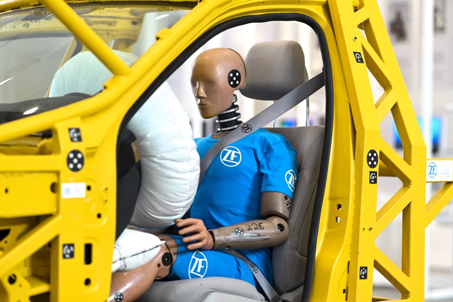 An image of a crash test dummy used for vehicle testing.