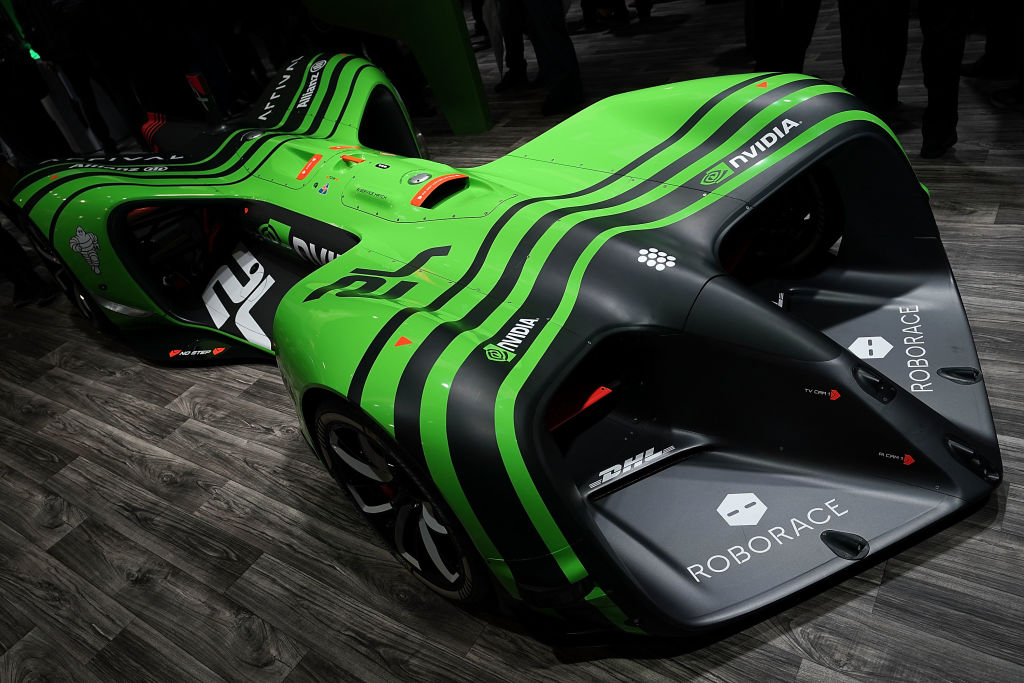 A photo of Roborace's first full-autonomous race car.