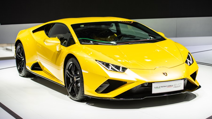 A Lamborghini Huracan on display at an auto show