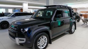 Land Rover Defender on display in a showroom