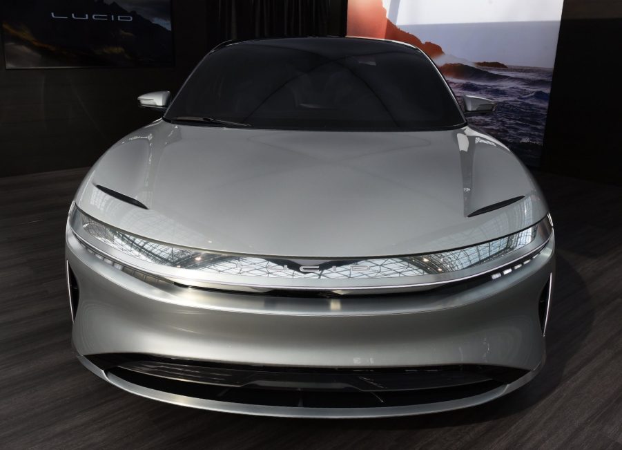 The Lucid Air Dream, electric sedan is displayed during the New York International Auto Show