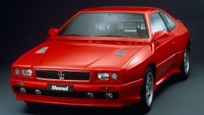 A red Maserati Shamal on display