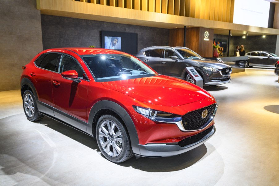 A Mazda CX-30 on display at an auto show